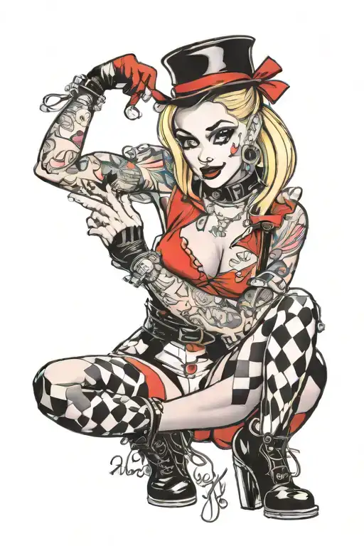Sexy Harley Quinn Pinup Girl Sitting