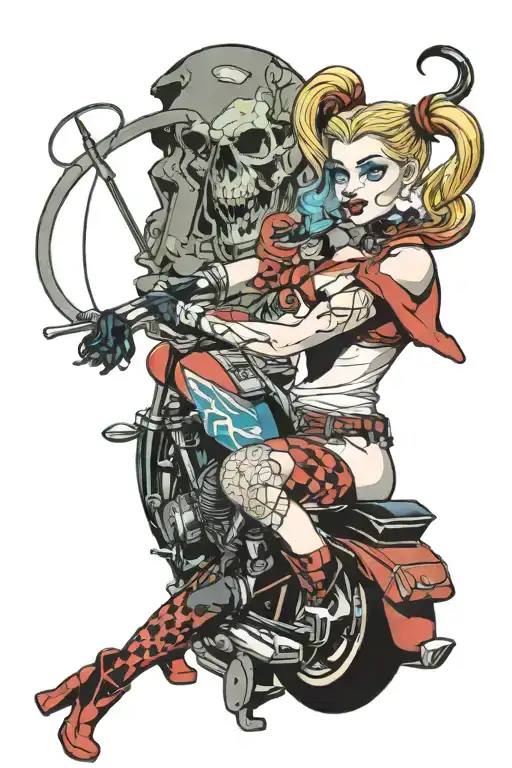 Sexy Harley Quinn Pinup Girl Riding