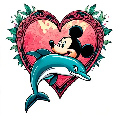 Mickey Mouse Dolphin Forming Heart