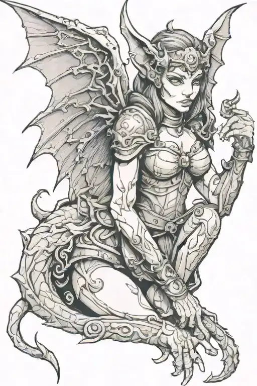 Female Gargoyle Warrior With Her Toddler