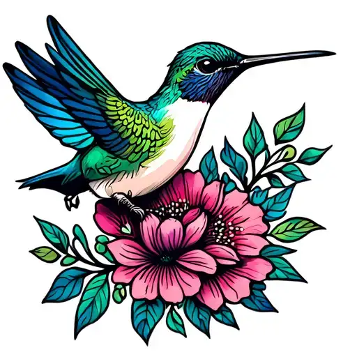 Hummingbird Tribal Heart Flowers