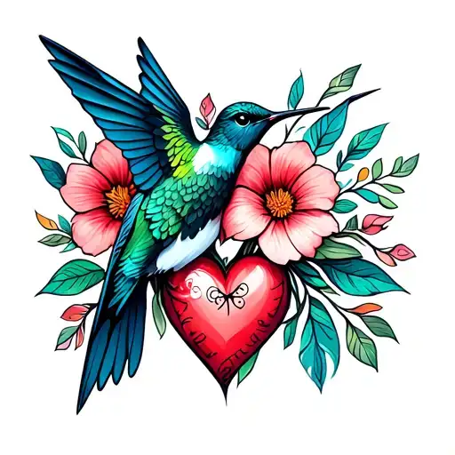 Hummingbird Tribal Native Heart Flowers