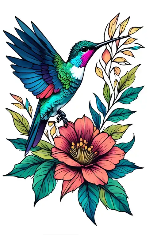 Hummingbird Tribal Native Heart Flowers