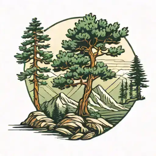 Pine Tree And Mountain