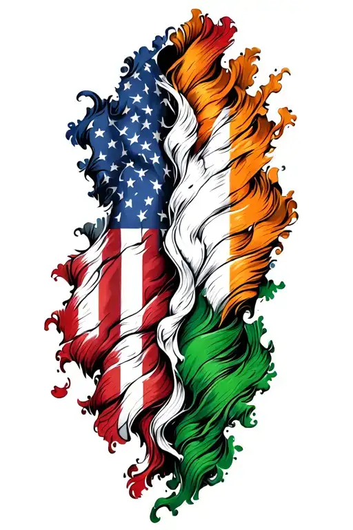 Italian And Irish Flag Morph Into American Flag