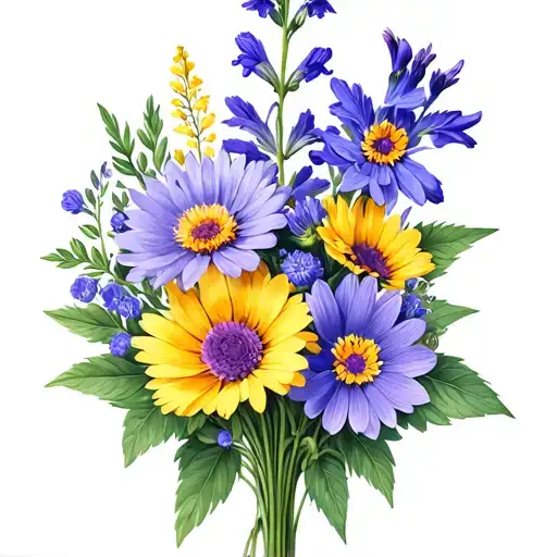 Family Bouquet 1 Aster 1 Larkspur 3 Dlagiola