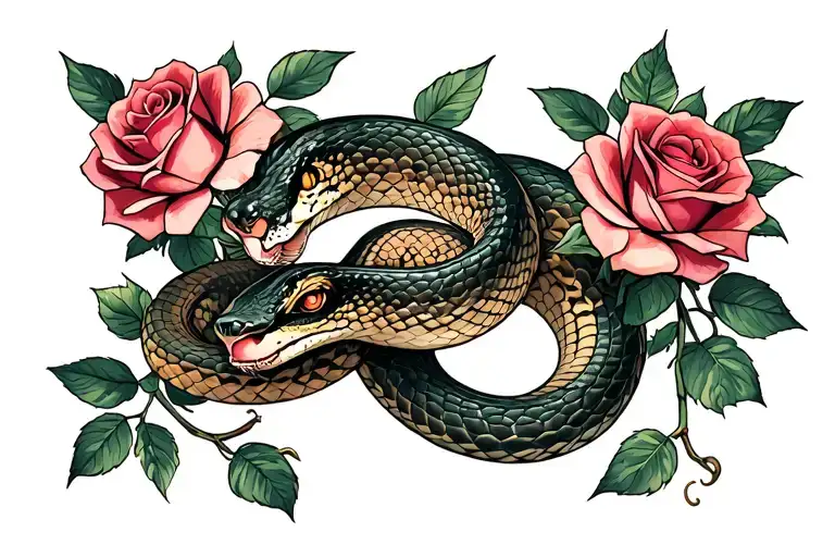 Snake With Roses Blooming