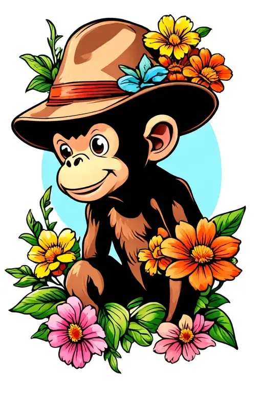 Curious George With Hidiscus Flowers And At The Top Is Memo And At The Bottom Is 1969-2024