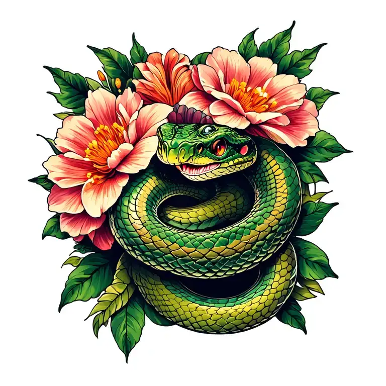 Snake And Flowers
