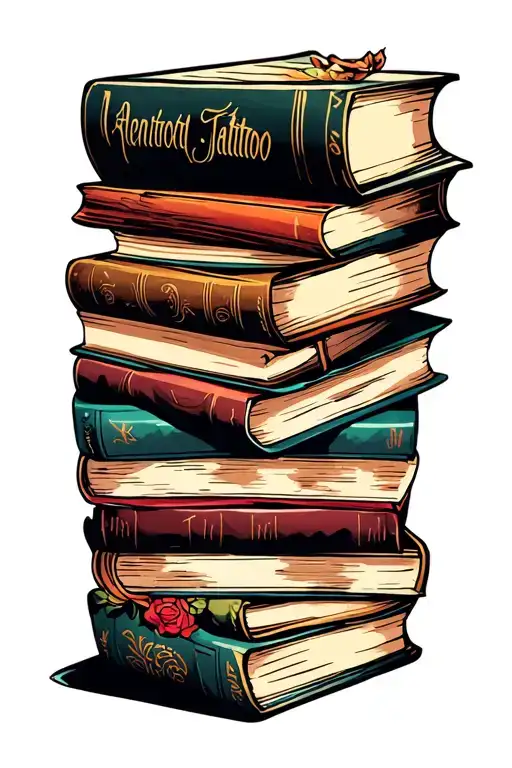 5 Books Stacked Top Book Open