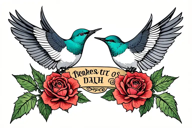 Men Chest Tattoo With Two Swallows And A Prickly Wild Rose