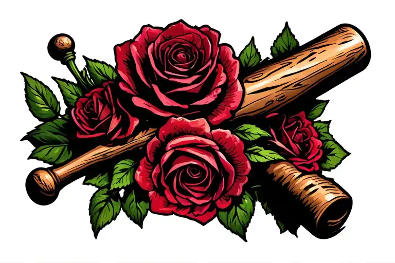 Old Baseball Bat Wrapped In Roses Blooming