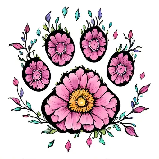 Dog Paw Print With Flowers