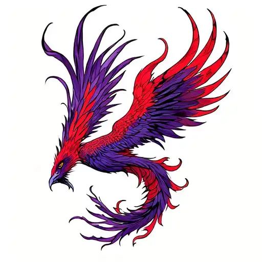 Long Tailed Purple And Red Phoenix In Profile