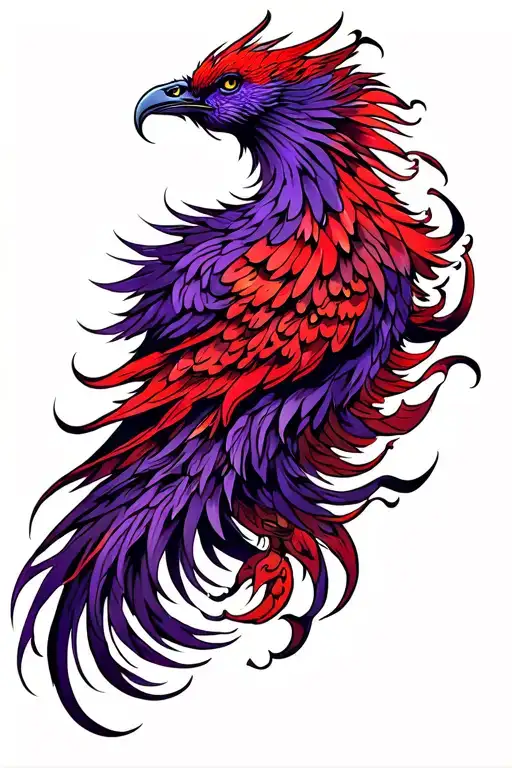 Long Tailed Purple And Red Phoenix In Profile