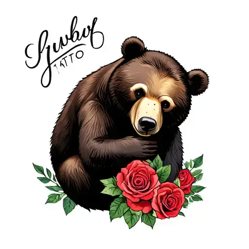 Roses And Bear Holding