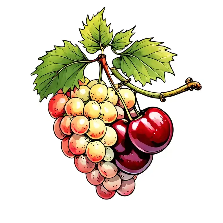Single Grape And Two Cherries Intertwined