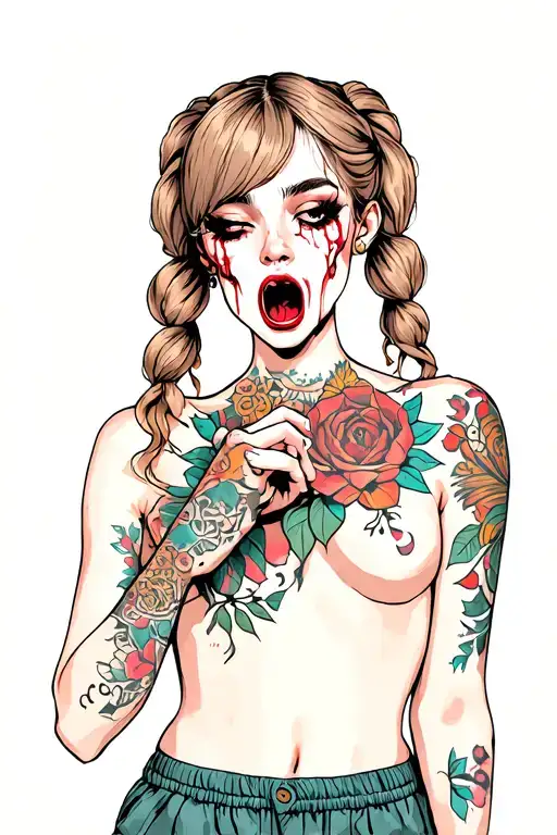 Girl In Pigtails Drooling Sensual Desire