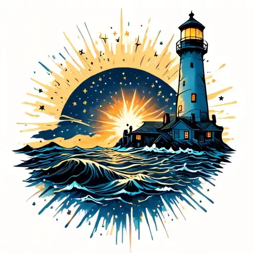 Lighthouse With Stars And Sparkles Coming Out Of It