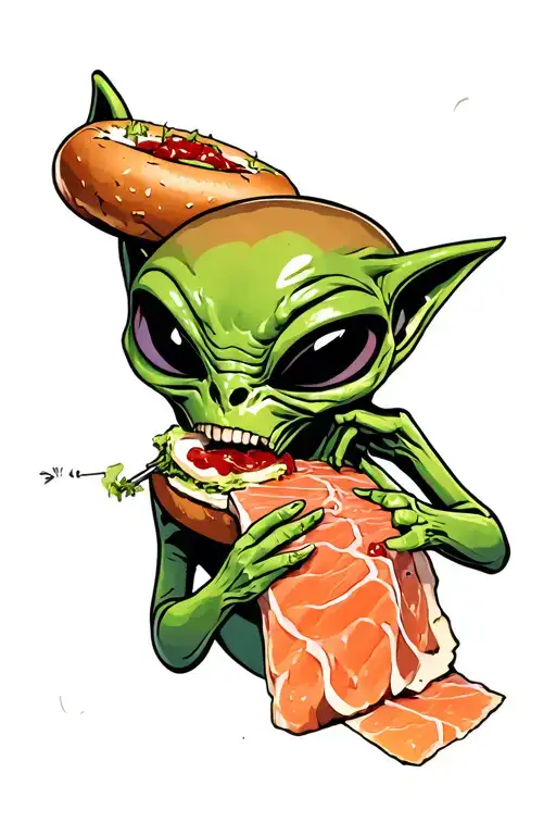 Green Alien Eating Bagel And Lox