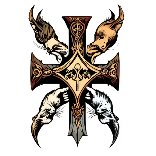 2 Head Egal Holdin Orthodox Cross And Catolick Cross