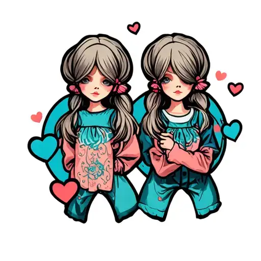 Little Girl With Pigtail With Hearts Around Her And Looking Dreamy