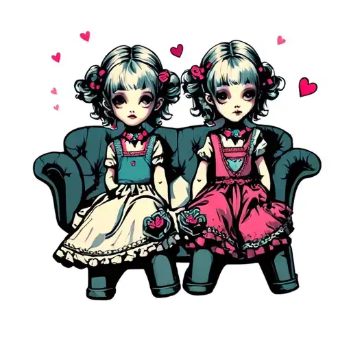 Little Girl In Dress And Hightop Shoes With Pigtail With Hearts Around Her And Looking Dreamy