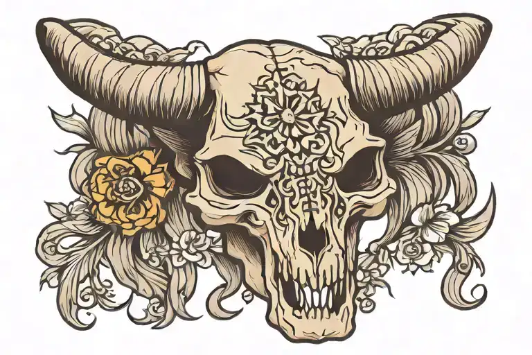 Bull Skull With Crescent Moon