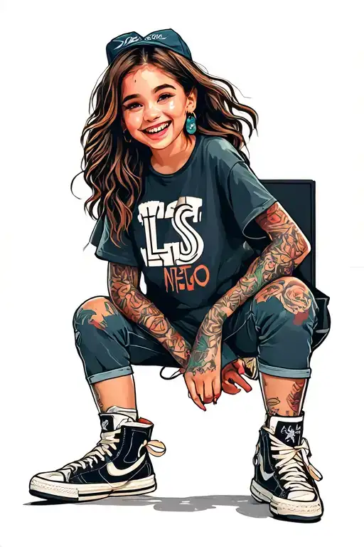 One Drooling Smiling Girl In Hightops And A T Shirt That Says Ls