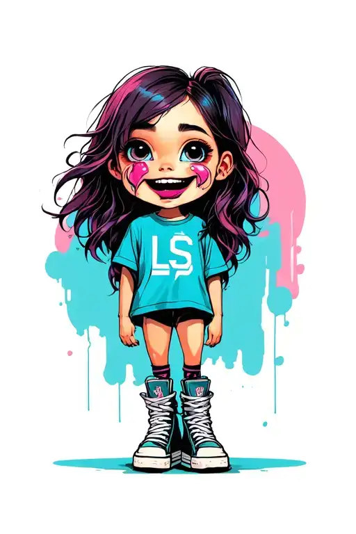 One Standing Silly Drooling Smiling Girl In Hightops And A T Shirt That Says Ls