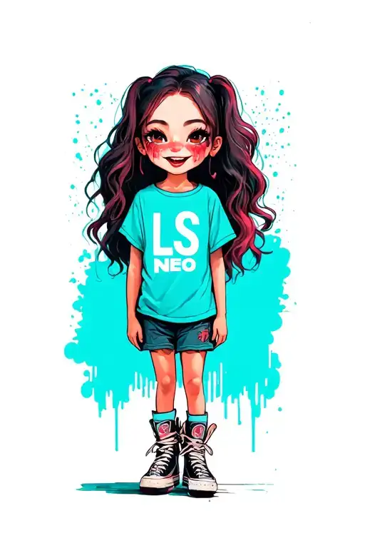 One Standing Silly Drooling Smiling Girl In Hightops And A T Shirt That Says Ls