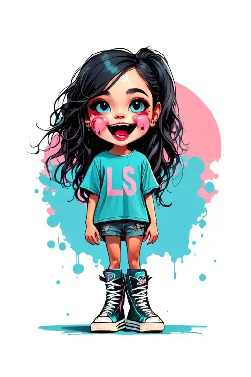 One Standing Silly Drooling Smiling Girl In Hightops And A T Shirt That Says Ls