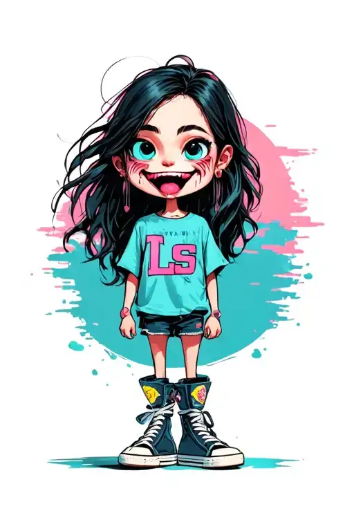 One Standing Silly Drooling Smiling Girl In Hightops And A T Shirt That Says Ls