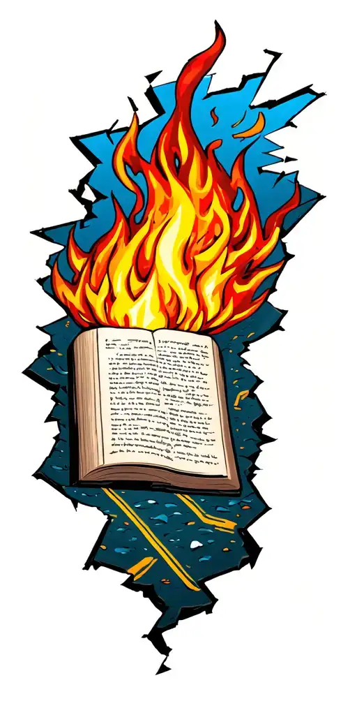 Broken Road Leading To Book On Fire