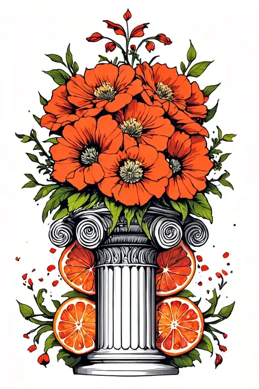 Column Pillar Topped With Huge Flowers Blood Orange