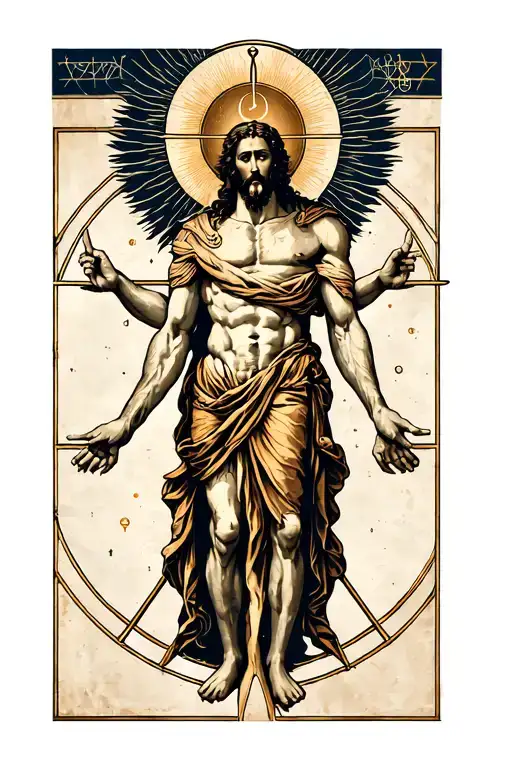 Atlas Holding Vitruvian Man With Fingers Of God Symbol In Alchemy