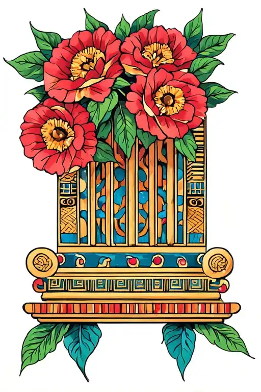 Simple Egyptian Column Pillar Topped With Huge Flowers Pomegranate