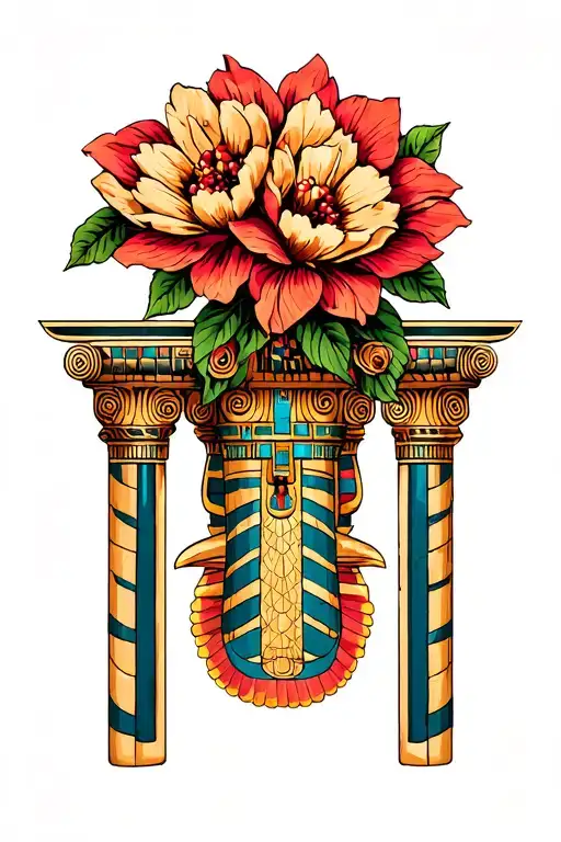 Egyptian Pillar Topped With Huge Flowers Pomegranate