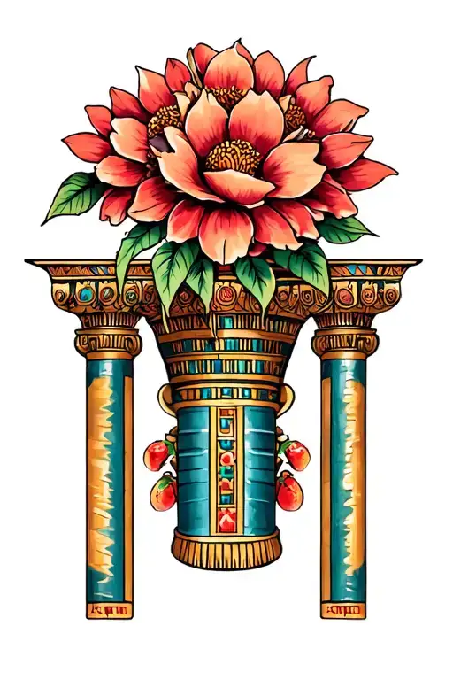Egyptian Pillar Topped With Huge Flowers Pomegranate