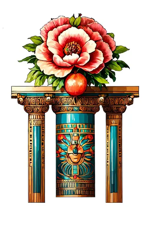 Egyptian Pillar Topped With Huge Flowers Pomegranate