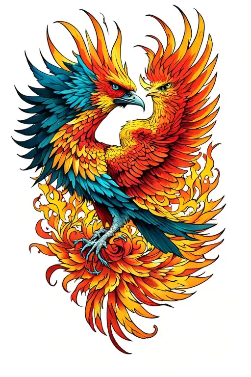 Phoenix Rising Tattoo That Continues On To Chest Piece