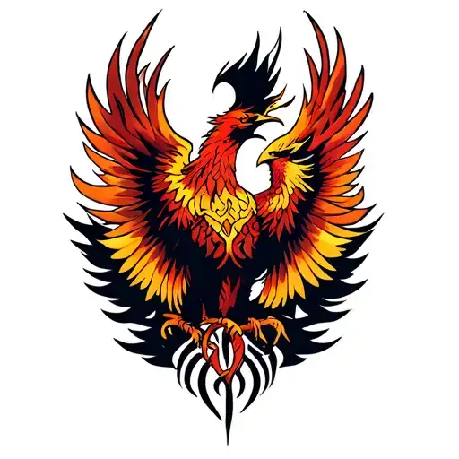 Phoenix Rising Tattoo That Continues On To Chest Piece