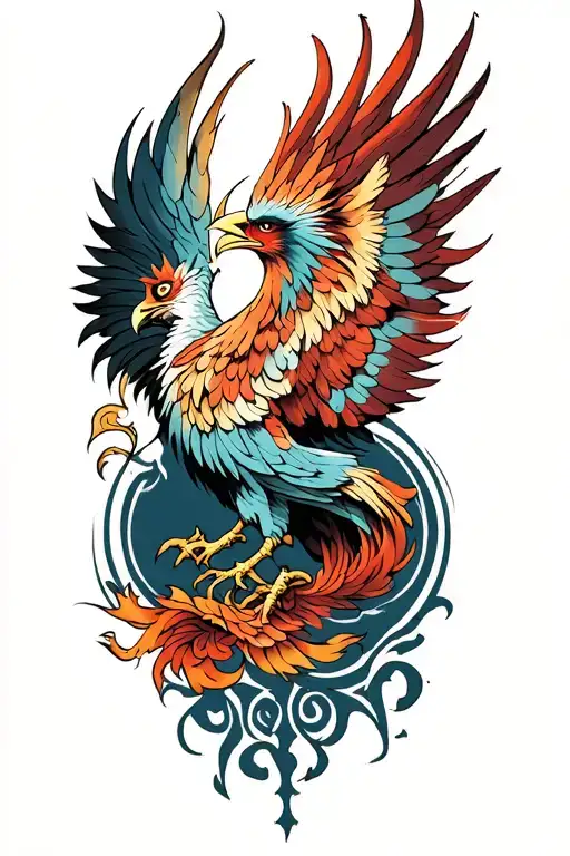 Phoenix Rising Tattoo That Continues On To Chest Piece