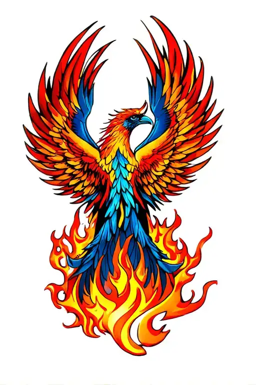 Phoenix Rising From Flames Tattoo Wings Continue On To Chest