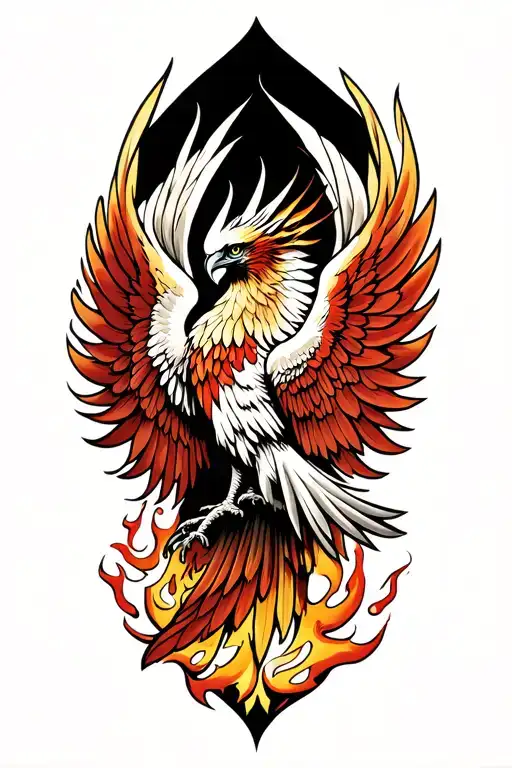 Phoenix Rising From Flames Tattoo Wings Continue On To Chest