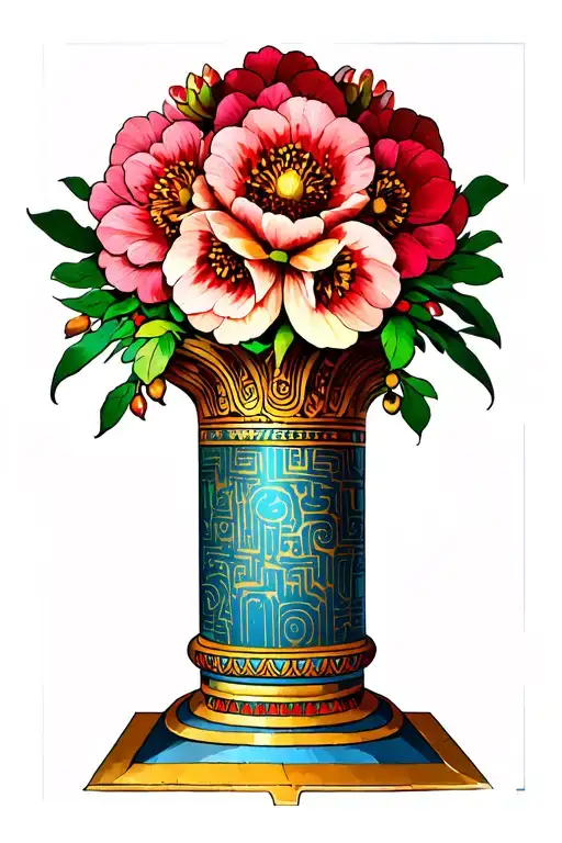 Egyptian Pillar Topped With Huge Flowers Pomegranate