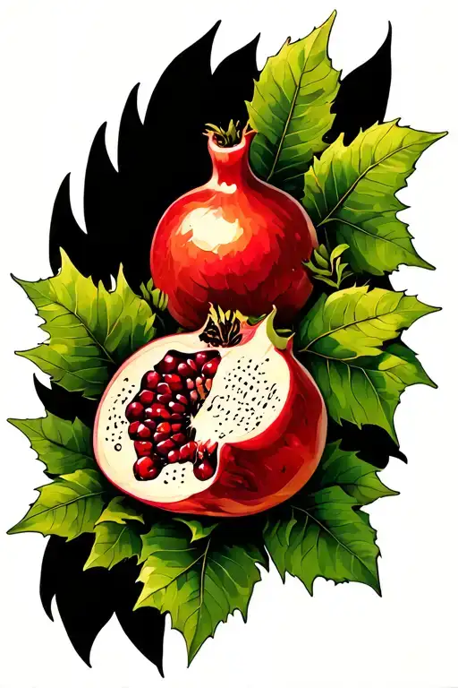 Pomegranate Fruit Leaves Flowers