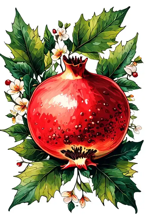 Pomegranate Fruit Leaves Flowers