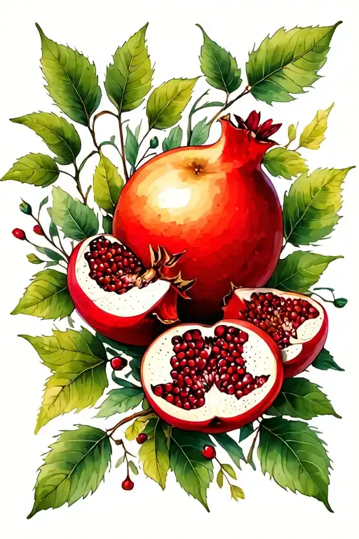 Pomegranate Fruit Leaves Flowers