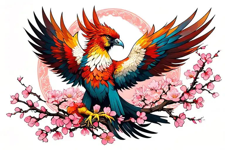 Phoenix Rising Wrapped In Cherry Blossoms